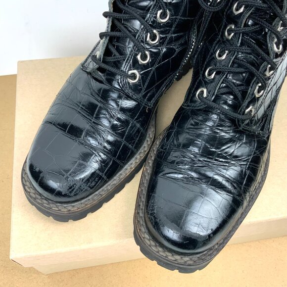 Cesare Paciotti Y2K Black Leather Embossed Croc Lace Up Combat Boots Sz 7 - Picture 5 of 16
